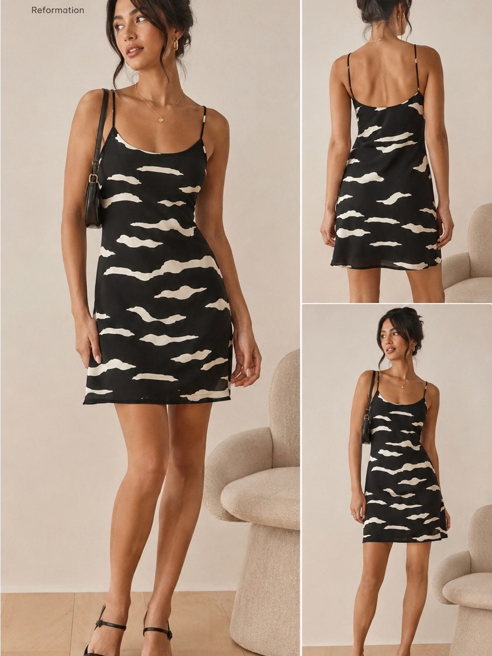 Reformation Black & Cream Slip Mini Dress size 2